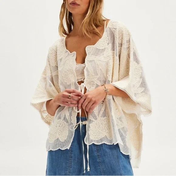 FREE PEOPLE WILLOW LACE TIE FRONT OPEN TOP OS - Picture 3 of 8